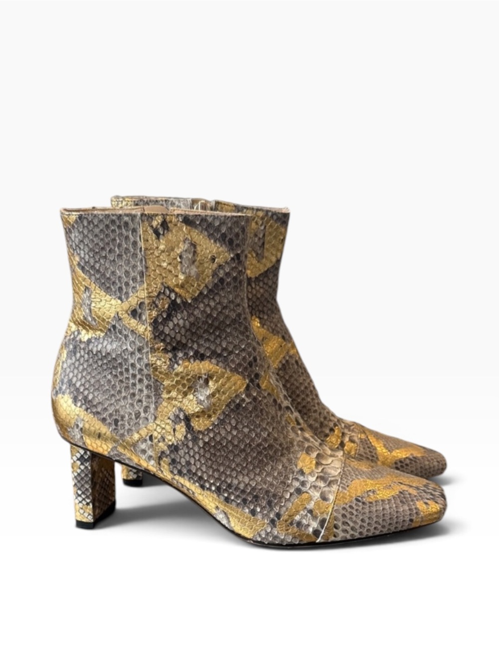 ALEXANDRE BIRMAN Metallic Gold Snakeskin Pointed-Ankle Boots